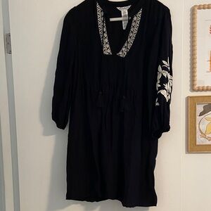 Tommy Bahama St Lucia linen blend floral embroidered dress cover up black med
